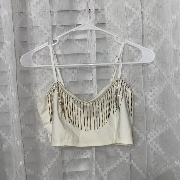 White Rhinestone Crop Top - Picture 2 of 4